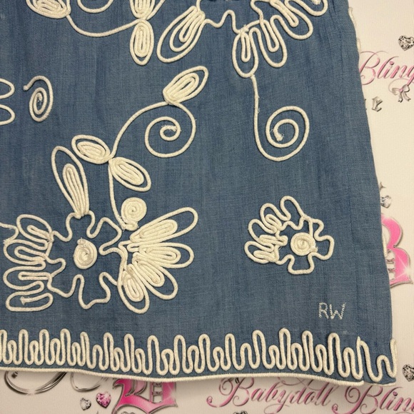 River woods skirt corset lace up tie ribbon embroidered floral flowers denim - Picture 4 of 13